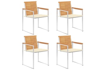 havestole 4 stk. med hynder massivt teaktræ - Brun - Havemøbler - Balkon - Balkonmøbler - Altanstole