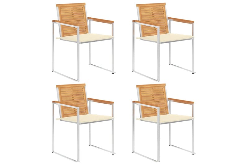 havestole 4 stk. med hynder massivt teaktræ - Brun - Havemøbler - Balkon - Balkonmøbler - Altanstole