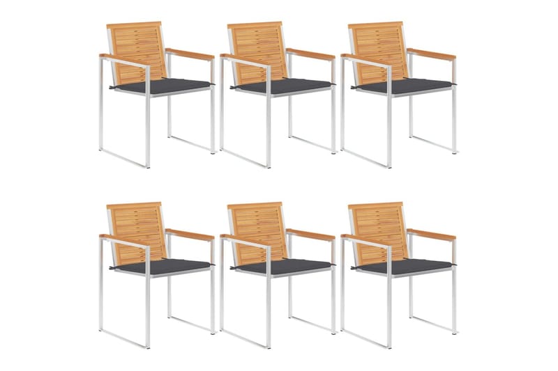 havestole 6 stk. med hynder massivt teaktræ - Brun - Havemøbler - Balkon - Balkonmøbler - Altanstole
