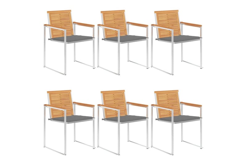 havestole 6 stk. med hynder massivt teaktræ - Brun - Havemøbler - Balkon - Balkonmøbler - Altanstole