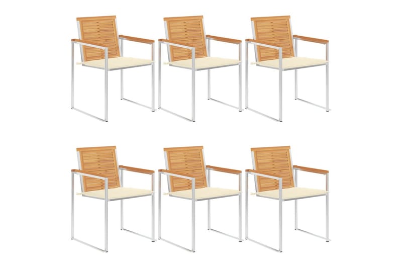 havestole 6 stk. med hynder massivt teaktræ - Brun - Havemøbler - Balkon - Balkonmøbler - Altanstole
