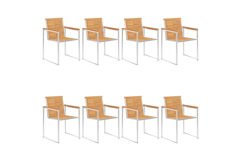 havestole 8 stk. massivt teaktræ og rustfrit stål - Brun - Havemøbler - Balkon - Balkonmøbler - Altanstole