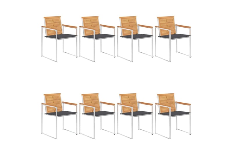 havestole 8 stk. med hynder massivt teaktræ - Brun - Havemøbler - Balkon - Balkonmøbler - Altanstole