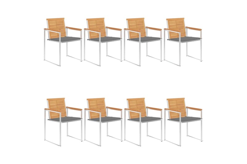 havestole 8 stk. med hynder massivt teaktræ - Brun - Havemøbler - Balkon - Balkonmøbler - Altanstole
