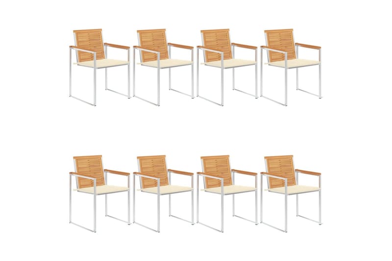 havestole 8 stk. med hynder massivt teaktræ - Brun - Havemøbler - Balkon - Balkonmøbler - Altanstole