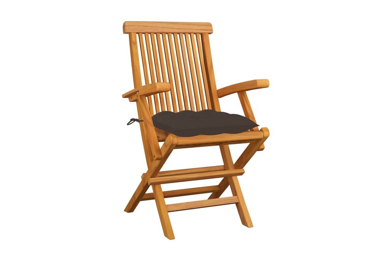 havestole med gråbrune hynder 6 stk. massivt teaktræ - Gråbrun - Havemøbler - Balkon - Balkonmøbler - Altanstole