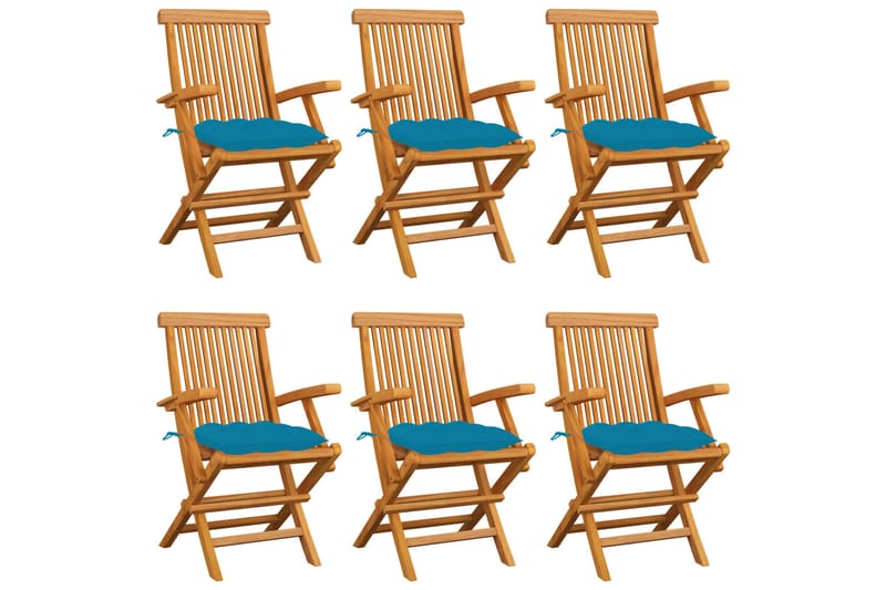 Havestole Med Lyseblå Hynder 6 Stk. massivt teaktræ - Blå - Havemøbler - Balkon - Balkonmøbler - Altanstole