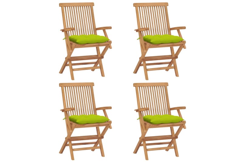 Havestole Med Lysegrønne Hynder 4 Stk. massivt teaktræ - Grøn - Spisebordsstole udendørs - Altanstole