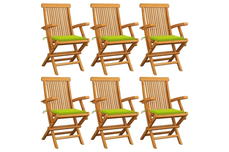 Havestole Med Lysegrønne Hynder 6 Stk. massivt teaktræ - Grøn - Havemøbler - Balkon - Balkonmøbler - Altanstole