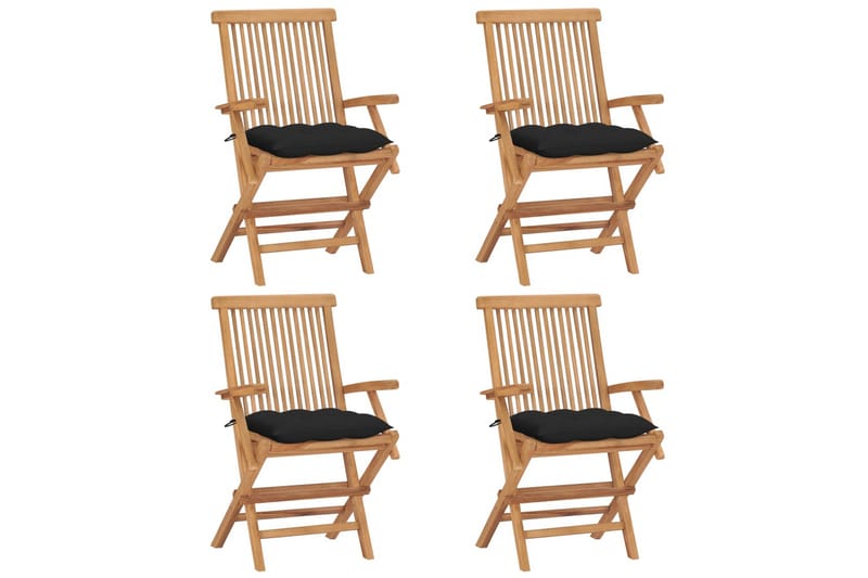 Havestole Med Sorte Hynder 4 Stk. massivt teaktræ - Sort - Havemøbler - Balkon - Balkonmøbler - Altanstole