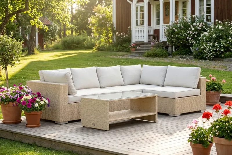 Bahamas Sofabord med Hylde 113 cm Udendørs Polyrattan - Beige - Havemøbler - Balkon - Balkonmøbler - Altanborde