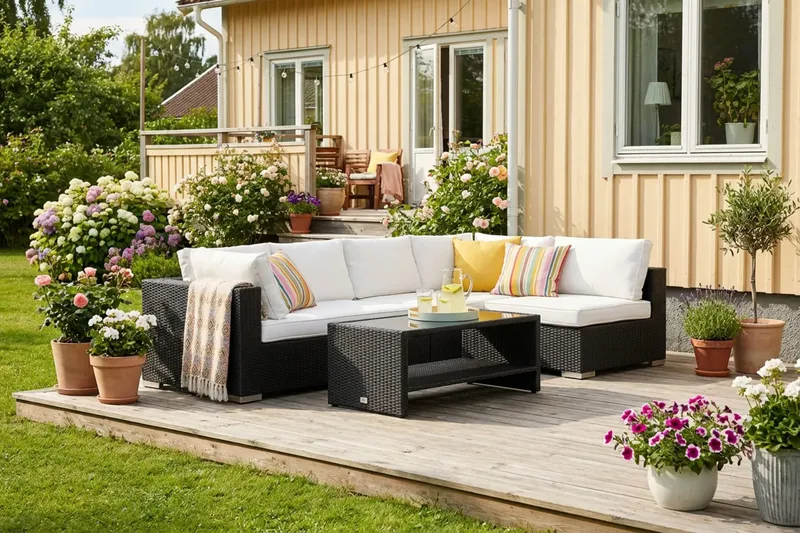 Bahamas Sofabord med Hylde 113 cm Udendørs Polyrattan - Sort - Havemøbler - Balkon - Balkonmøbler - Altanborde