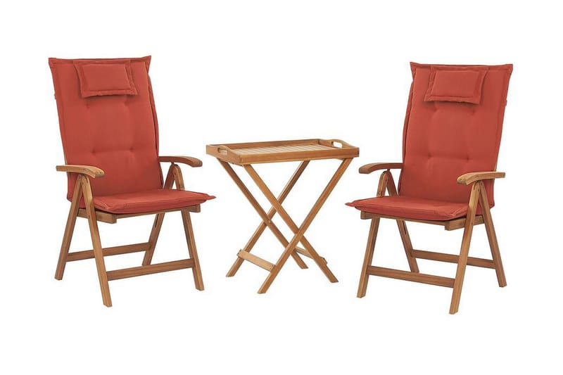 Balkon sæt bord og 2 stole rød JAVA - Træ / natur - Altansæt - Cafesæt