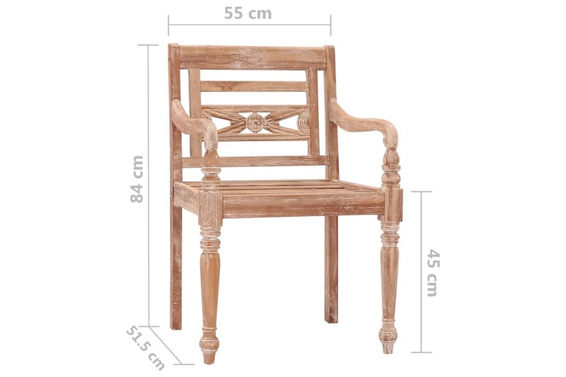 Batavia-stole 2 stk. massivt teaktræ hvidtet finish - Brun - Spisebordsstole udendørs - Altanstole