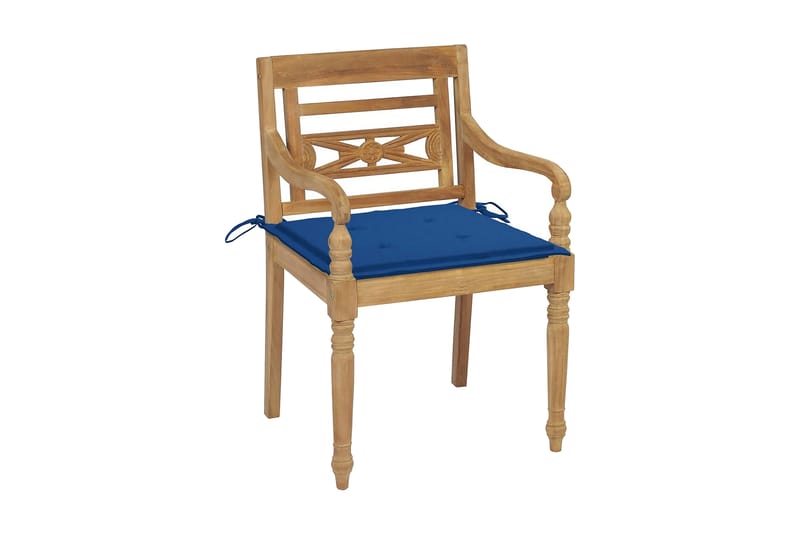Batavia-stole 2 stk. med blå hynder massivt teaktræ - Blå - Spisebordsstole udendørs - Altanstole