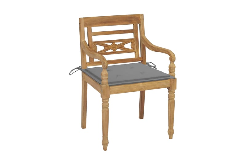 Batavia-stole 2 stk. med grå hynder massivt teaktræ - Grå - Spisebordsstole udendørs - Altanstole
