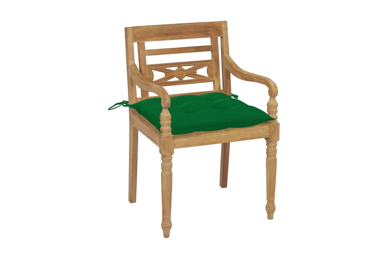 Batavia-stole 2 stk. med grønne hynder massivt teaktræ - Grøn - Spisebordsstole udendørs - Altanstole