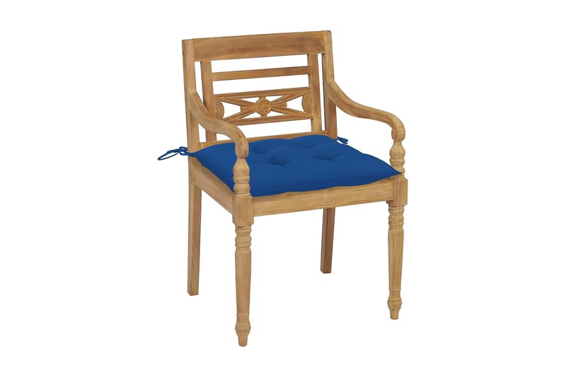 Batavia-stole 2 stk. med lyseblå hynder massivt teaktræ - Blå - Spisebordsstole udendørs - Altanstole