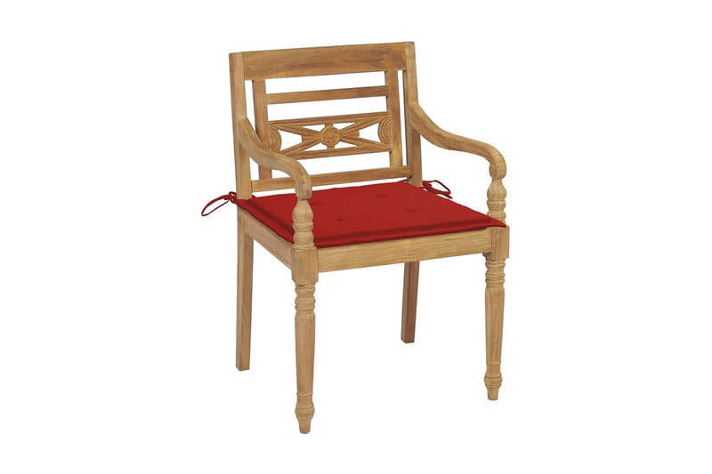 Batavia-stole 2 stk. med røde hynder massivt teaktræ - Rød - Spisebordsstole udendørs - Altanstole