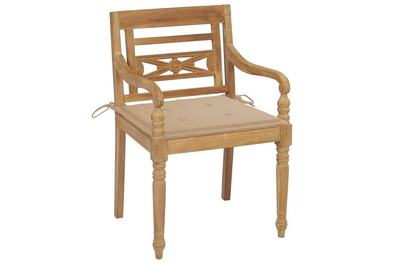 Batavia-stole 6 stk. med hynder massivt teaktræ - Brun - Spisebordsstole udendørs - Altanstole