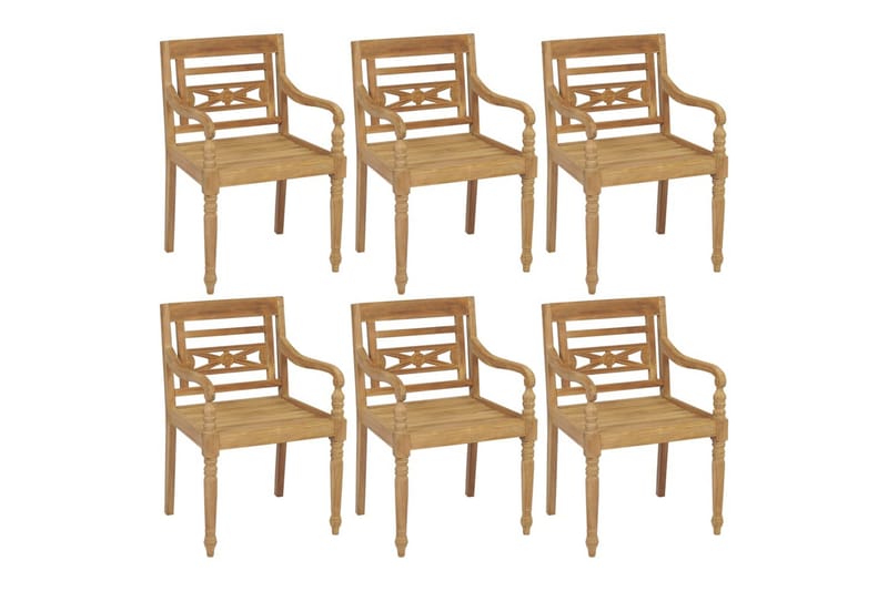 Batavia-stole 6 stk. med hynder massivt teaktræ - Brun - Havemøbler - Balkon - Balkonmøbler - Altanstole
