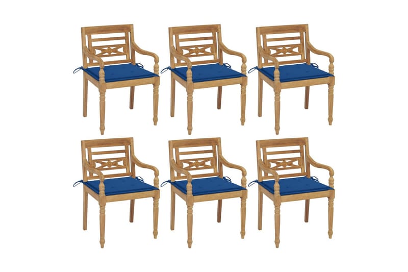 Batavia-stole 6 stk. med hynder massivt teaktræ - Brun - Havemøbler - Balkon - Balkonmøbler - Altanstole