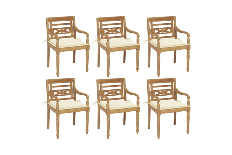 Batavia-stole 6 stk. med hynder massivt teaktræ - Brun - Havemøbler - Balkon - Balkonmøbler - Altanstole