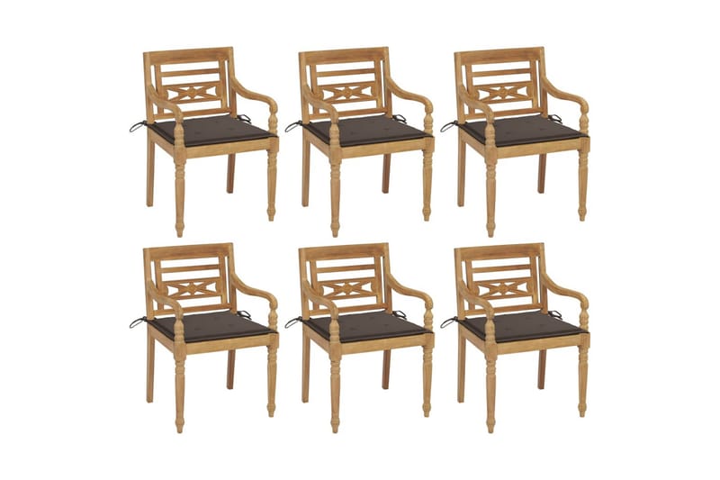 Batavia-stole 6 stk. med hynder massivt teaktræ - Brun - Havemøbler - Balkon - Balkonmøbler - Altanstole