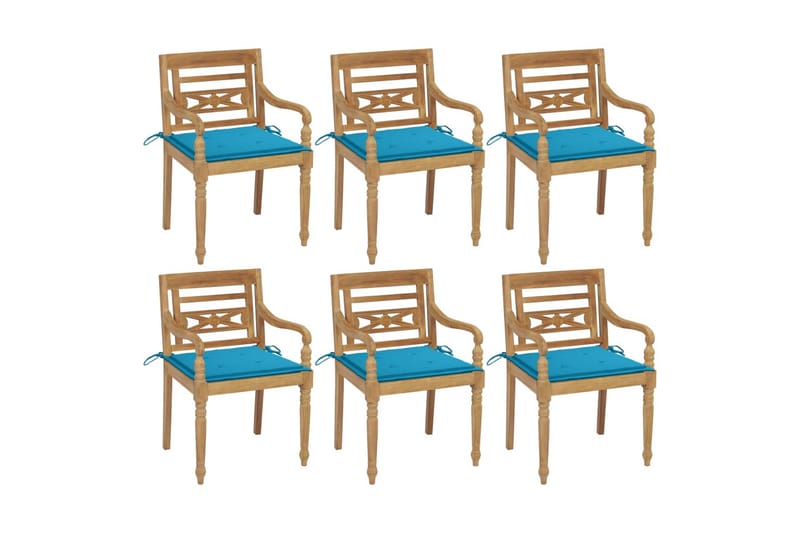 Batavia-stole 6 stk. med hynder massivt teaktræ - Brun - Havemøbler - Balkon - Balkonmøbler - Altanstole
