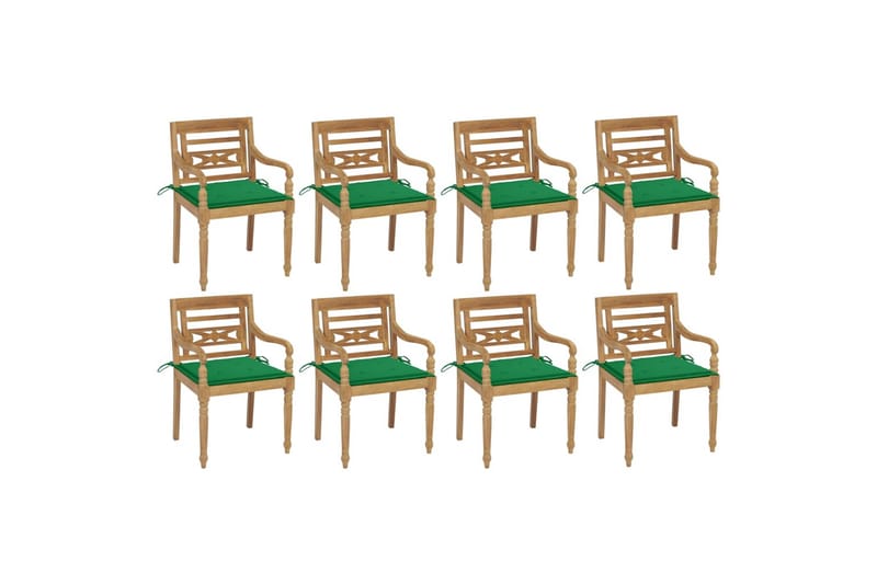 Batavia-stole 8 stk. med hynder massivt teaktræ - Brun - Spisebordsstole udendørs - Altanstole