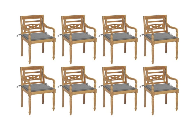 Batavia-stole 8 stk. med hynder massivt teaktræ - Brun - Havemøbler - Balkon - Balkonmøbler - Altanstole