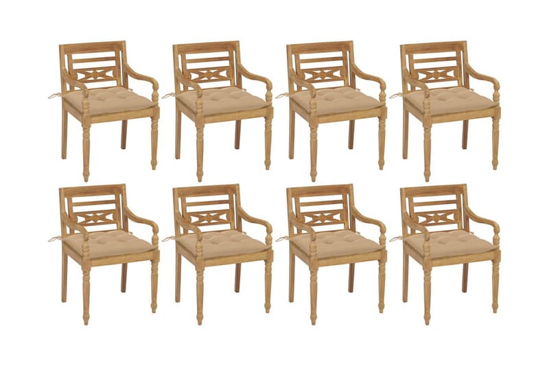 Batavia-stole 8 stk. med hynder massivt teaktræ - Brun - Havemøbler - Balkon - Balkonmøbler - Altanstole