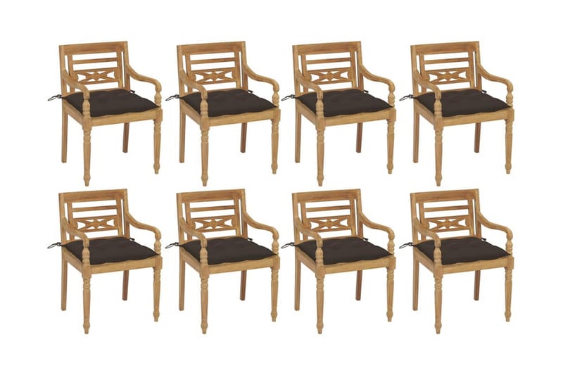 Batavia-stole 8 stk. med hynder massivt teaktræ - Brun - Havemøbler - Balkon - Balkonmøbler - Altanstole