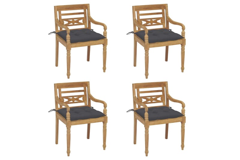 Batavia-stole med hynder 4 stk. massivt teaktræ - Brun - Havemøbler - Balkon - Balkonmøbler - Altanstole