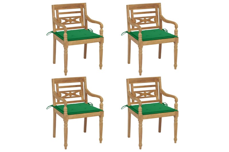 Batavia-stole med hynder 4 stk. massivt teaktræ - Brun - Havemøbler - Balkon - Balkonmøbler - Altanstole