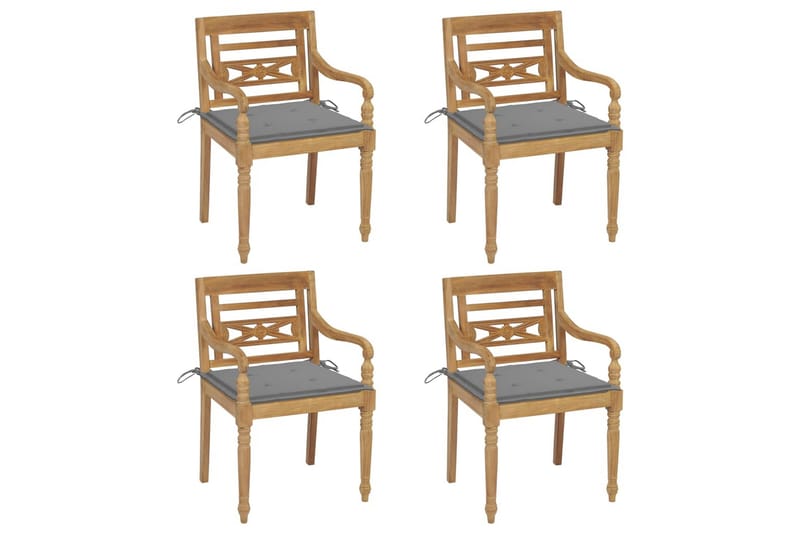 Batavia-stole med hynder 4 stk. massivt teaktræ - Brun - Havemøbler - Balkon - Balkonmøbler - Altanstole