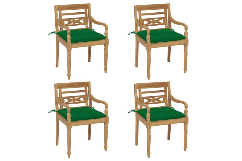 Batavia-stole med hynder 4 stk. massivt teaktræ - Brun - Spisebordsstole udendørs - Altanstole
