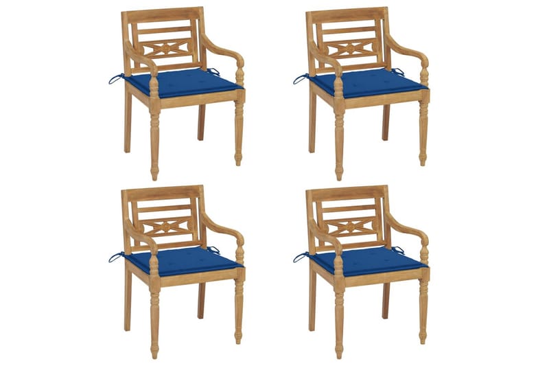 Batavia-stole med hynder 4 stk. massivt teaktræ - Brun - Havemøbler - Balkon - Balkonmøbler - Altanstole