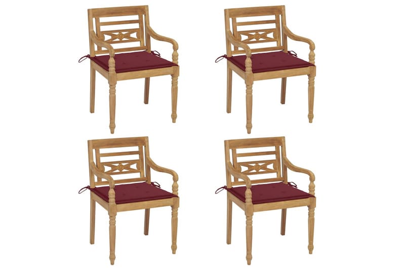 Batavia-stole med hynder 4 stk. massivt teaktræ - Brun - Havemøbler - Balkon - Balkonmøbler - Altanstole