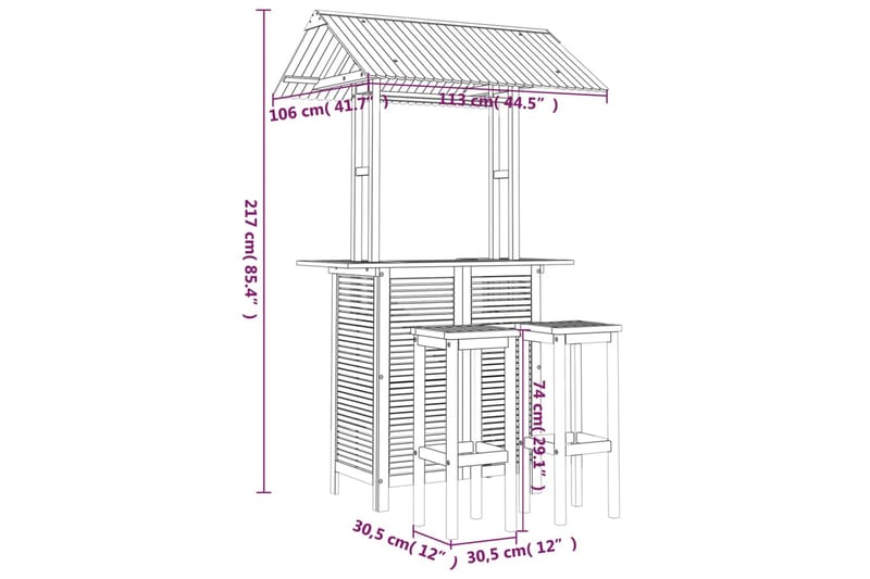 beBasic barsæt til haven 3 dele massivt akacietræ - Brun - Altansæt - Cafesæt