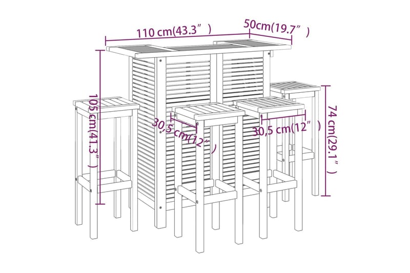 beBasic barsæt til haven 5 dele massivt akacietræ - Brun - Altansæt - Cafesæt