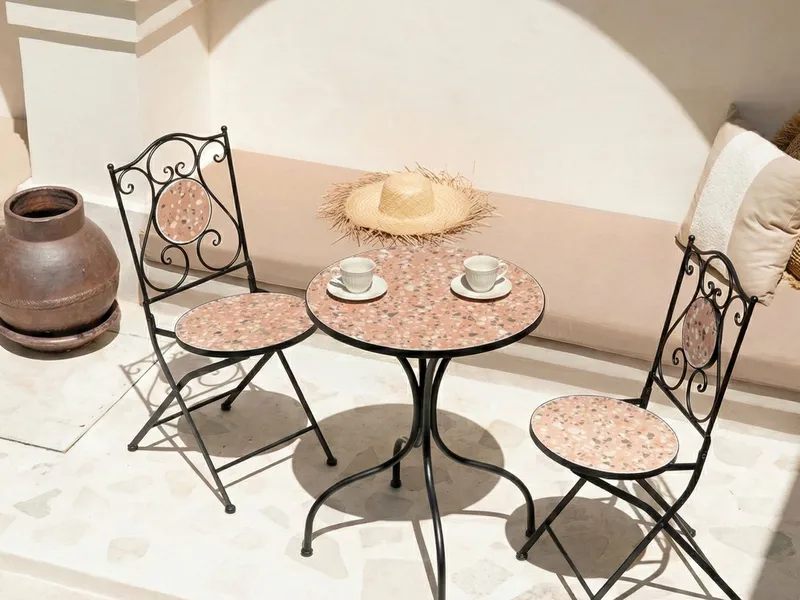 Bistrobord udendørs Adrano 60 cm terrazzoeffekt Jern - Sort/Orange - Havemøbler - Balkon - Balkonmøbler - Altanborde