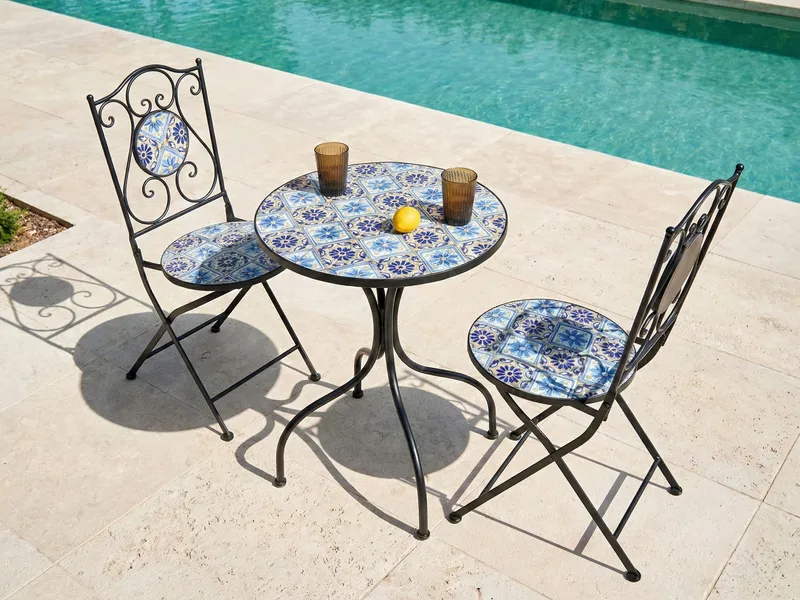Bistrobord udendørs Aggius 60 cm Jern - Sort/Bl å - Havemøbler - Balkon - Balkonmøbler - Altanborde