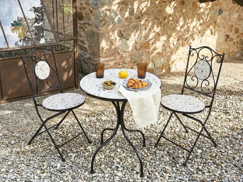 Bistrobord udendørs Artena 60 cm terrazzoeffekt Jern - Sort/Hvid - Havemøbler - Balkon - Balkonmøbler - Altanborde