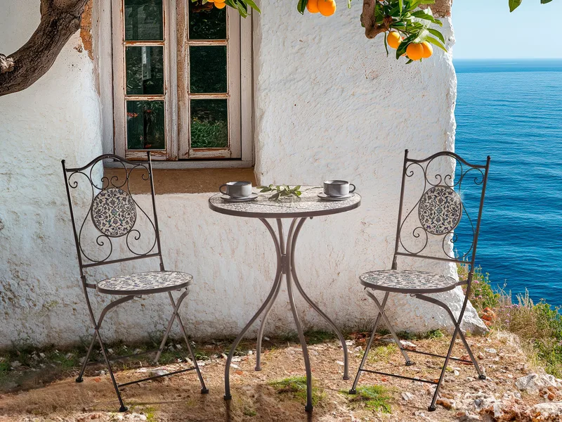 Bistrobord udendørs Chapeco 60 cm Jern - Sort/Blå/Hvid - Havemøbler - Balkon - Balkonmøbler - Altanborde