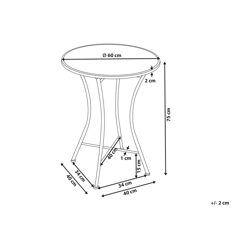 Bistrobord udendørs Comiso 60 cm Jern - Sort/Hvid - Havemøbler - Balkon - Balkonmøbler - Altanborde