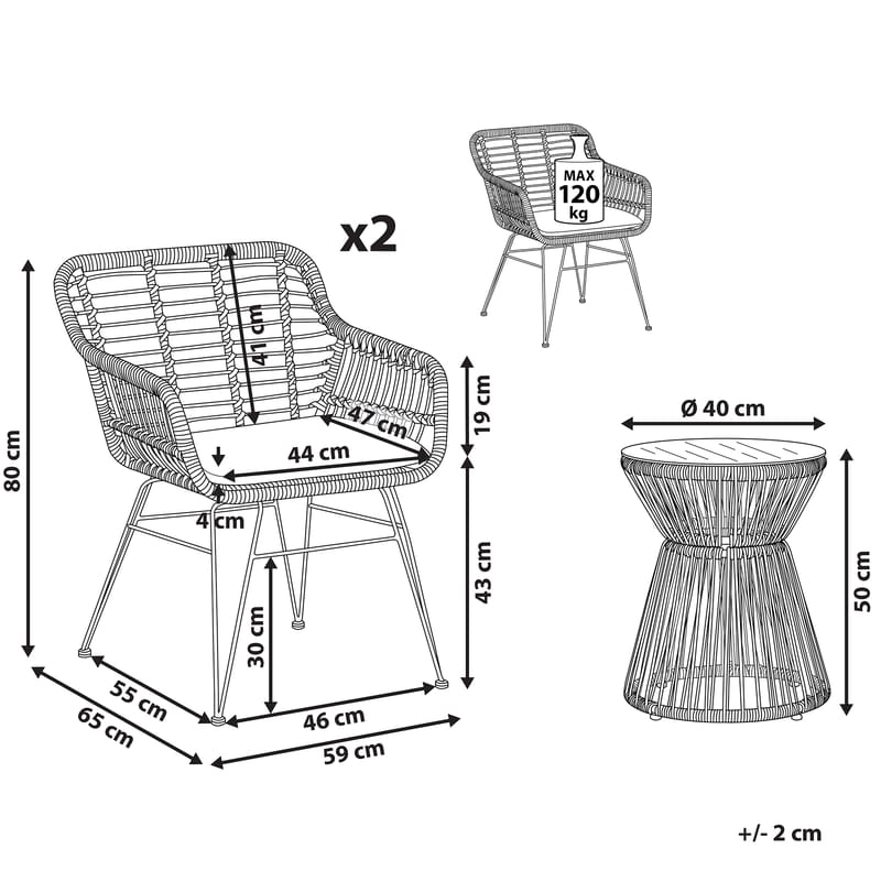 Cafégruppe Trestina - Naturlig - Havemøbler - Balkon - Balkonmøbler - Altansæt