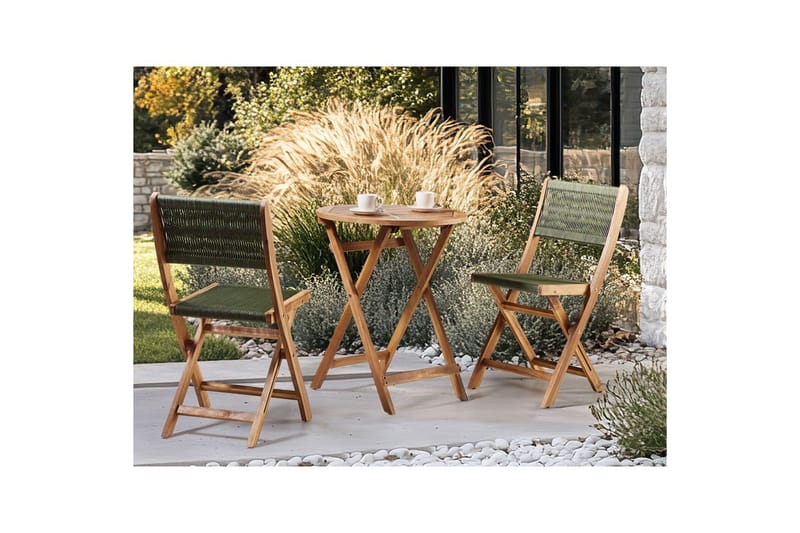 Cafégruppe Prossedi - Grønt, lyst træ - Havemøbler - Balkon - Balkonmøbler - Altansæt