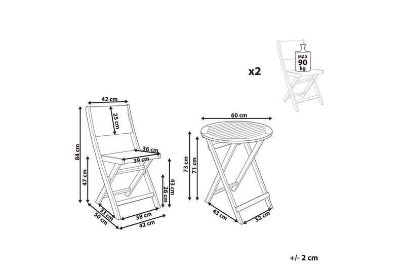 Cafégruppe Prossedi - Beige, Lys Træ - Havemøbler - Balkon - Balkonmøbler - Altansæt