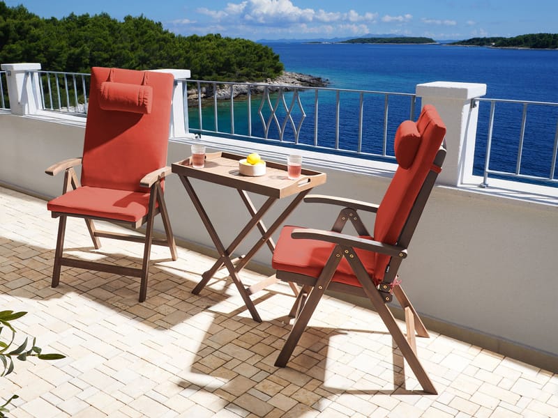 Cafésæt udendørs Amantea Premium akacietræ - Brun/Rød - Havemøbler - Balkon - Balkonmøbler - Altansæt